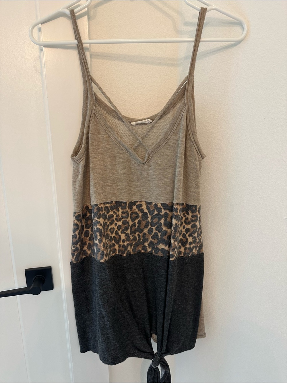 First Love Taupe Leopard-Accent Tank Top